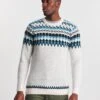 Blue Panelled Fairisle Crew Neck Sweater