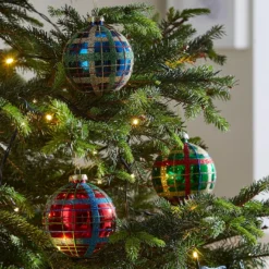 Glass Tartan Baubles - Set Of 6